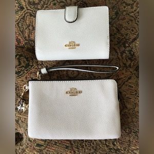 Coach white leather wallet and matching wristlet